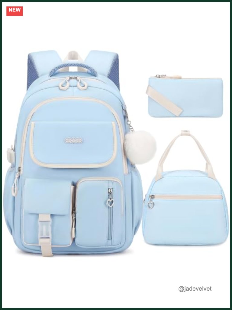 3-Piece Backpack Set With Lunch Box And Pencil Pouch For Girls School Travel